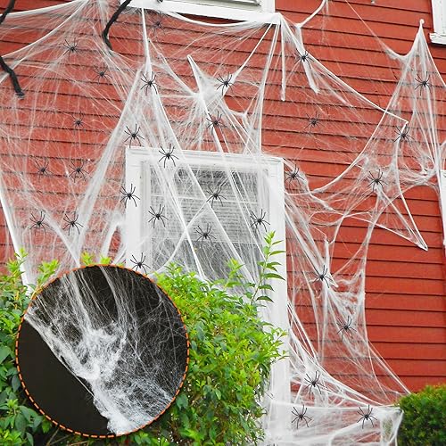 Decoraciones de telaraña de Halloween, telarañas de 300 pies cuadrados y 20 arañas de plástico, telarañas súper elásticas para regalos de decoración disponible en Yaxa Peru