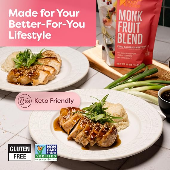 BetterBody Foods Monk Fruit Allulose Sweetener Blend, Raw Cane Sugar Substitute, Zero Calorie, Keto Diet Friendly, Zero Net Carbs, Zero Glycemic, Baking, Extract, Sugar Replacement, 1lb, 16 oz