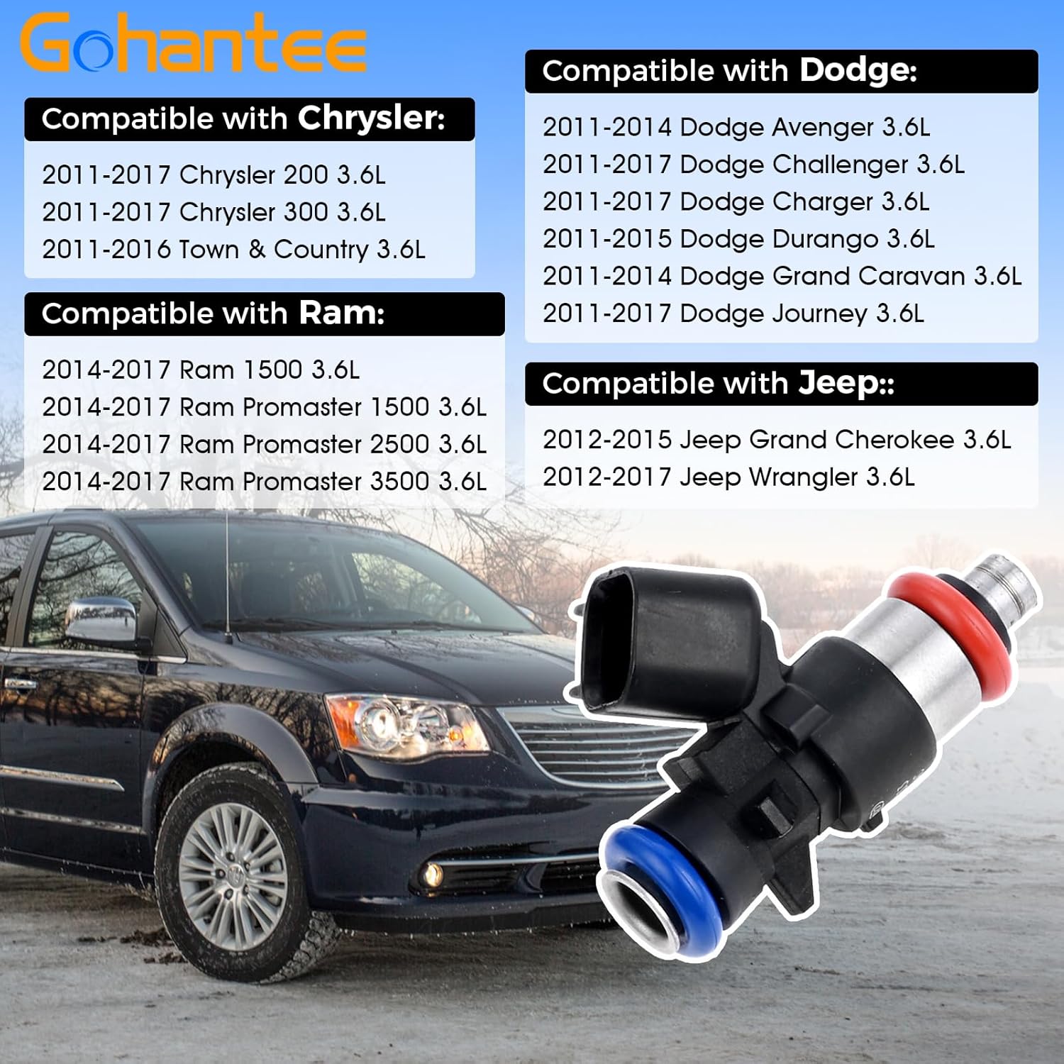 Fuel Injectors 0280158233 Compatible with Chrysler Town & Country Dodge Avenger Charger Challenger Jeep Wrangler Ram Grand Cherokee Grand Caravan Journey Truck 05184085AC 5184085AD FJ1147 4G2269, 6PCS