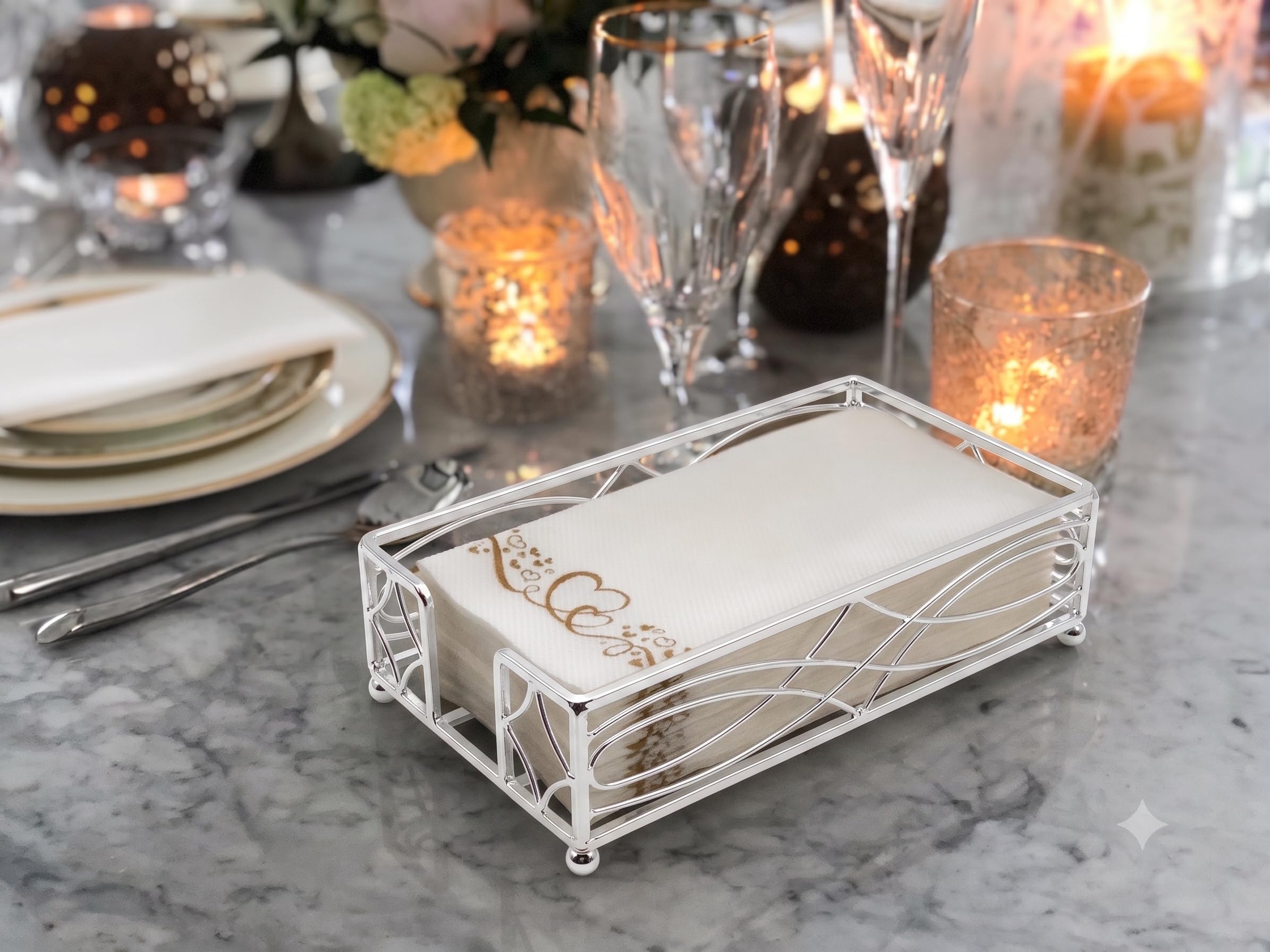 Elegante y resistente servilletero para invitados, plateado, bandeja de almacenamiento de toallas de mano de papel desechable, calidad premium, baño, cocina, comedor, boda, fiesta, hotel,
