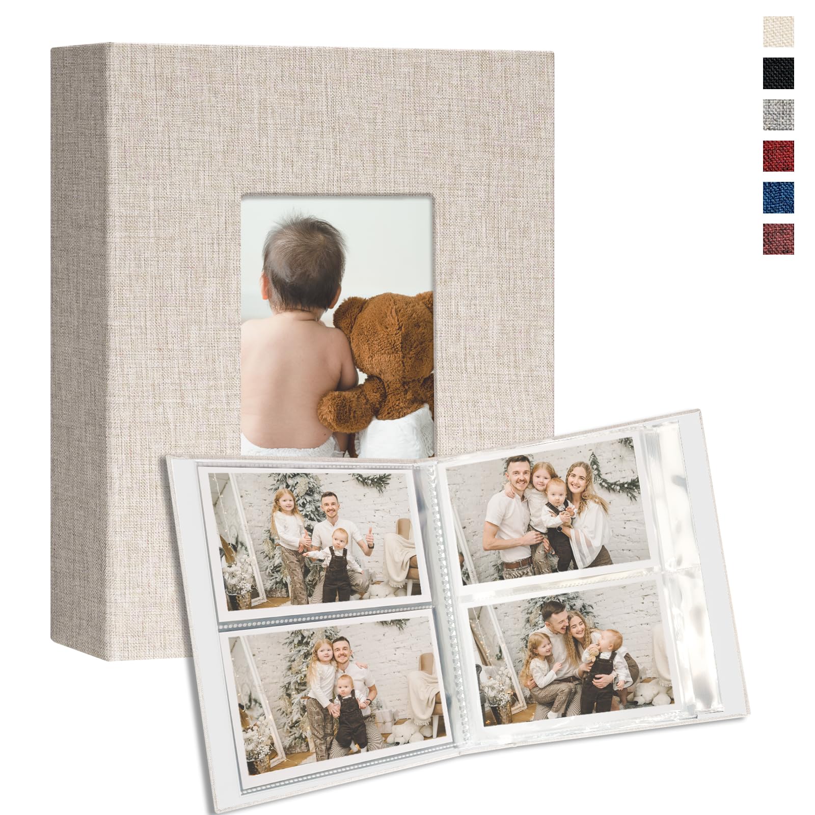 Vienrose Album fotograficzny 10 x 15 cm, 2 sztuki, 50 stron na 100 zdjęć, beżowy | Cubierta de lino, Mini álbum con ventana personalizable para viajes, bebé, body y recuerdos.