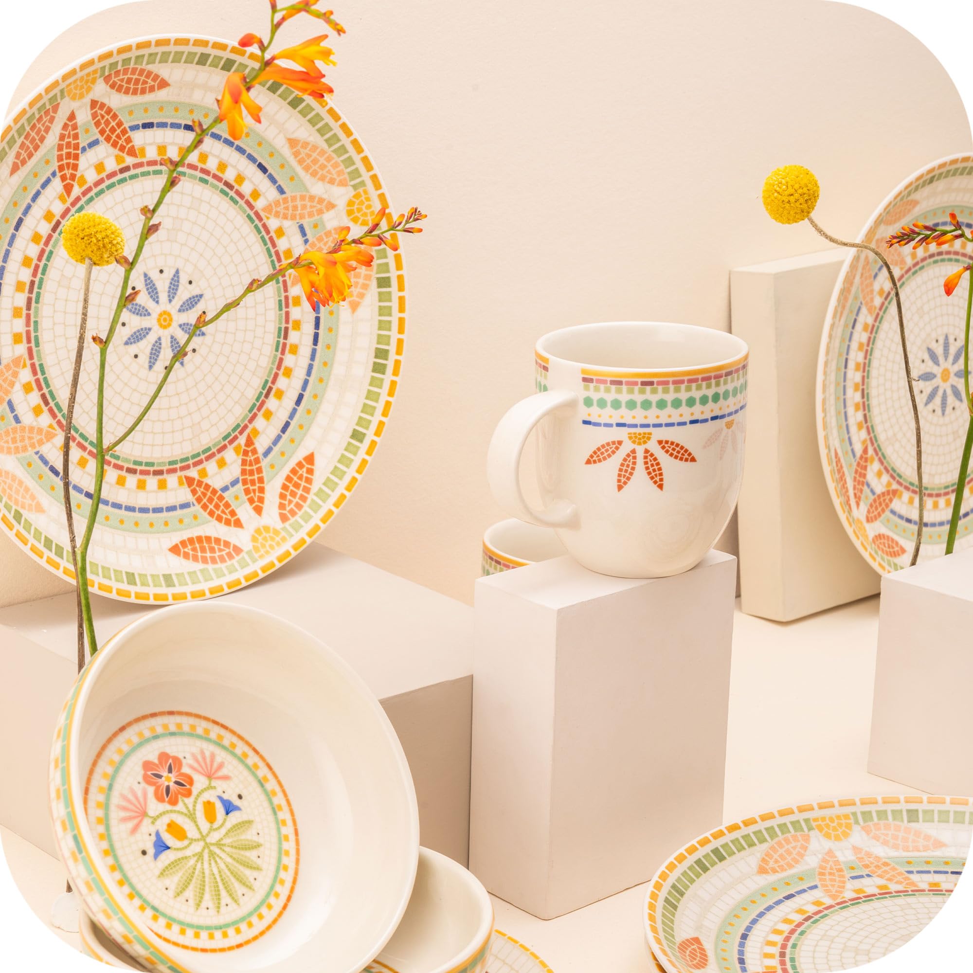 Corona Set Stoviglie 16 Pezzi Selvatica – Piatti, Ciotole E Tazze In Ceramica Per 4 Persone, Design Giungla Colombiana, Microonde E Lavastoviglie