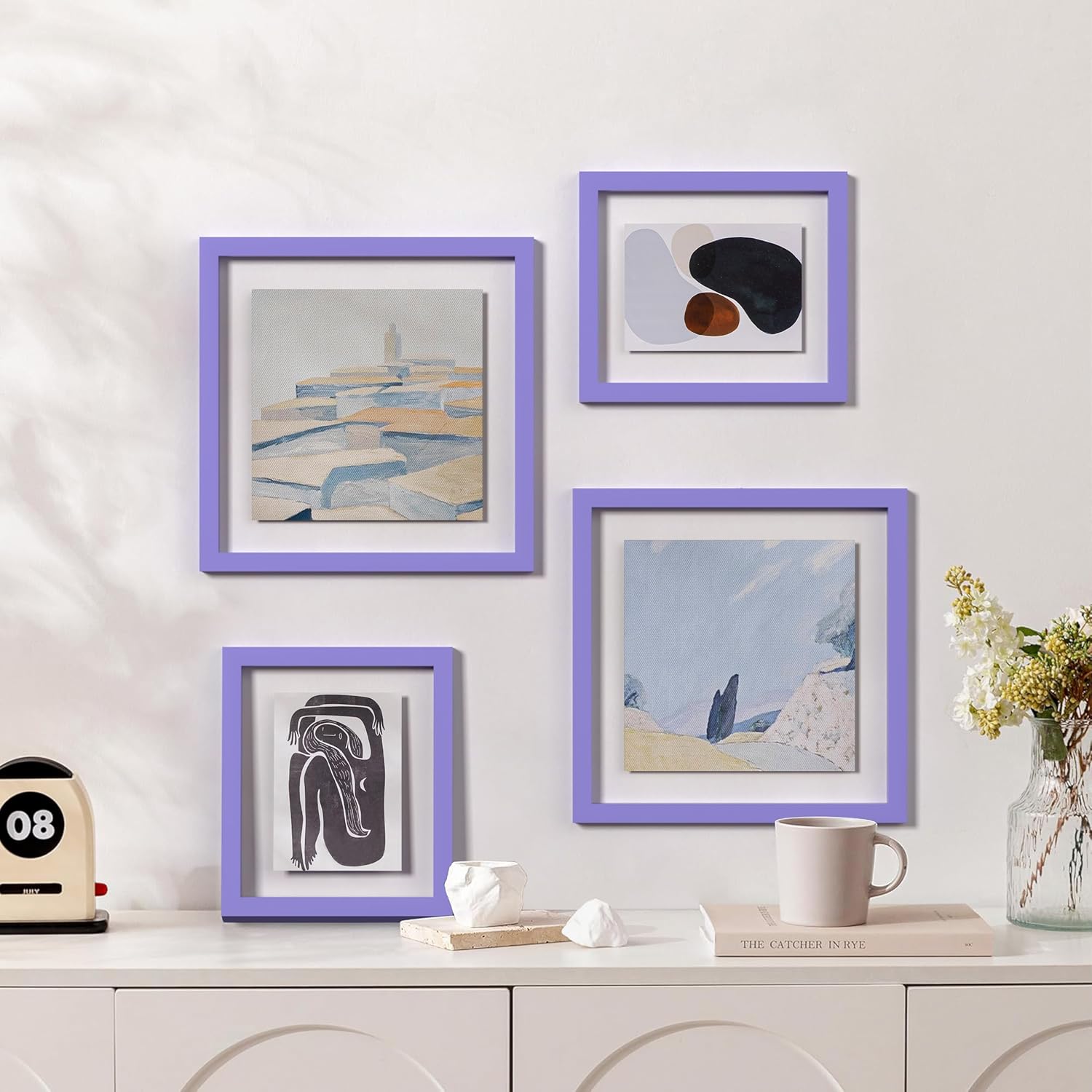 eletecpro 5x7 Purple Floating Picture Frames Set of 2, Real Double Glass Picture Frames for Wall Mount, Vertical or Horizontal Display Multi-Size Photos and Artworks up to 5 x 7 Inches, Home Decor