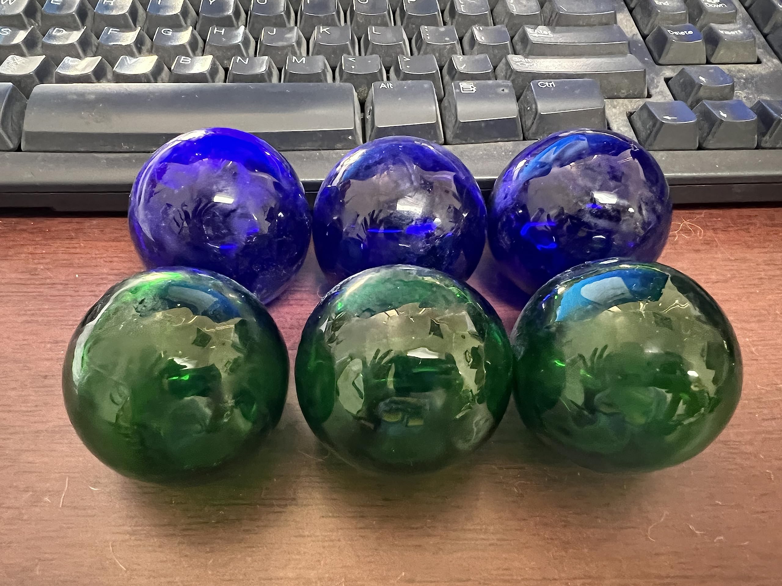 6 Pieces Cobal Blue Green Decorative Reproduction Blown Glass Float Fishing Buoy Ball 2