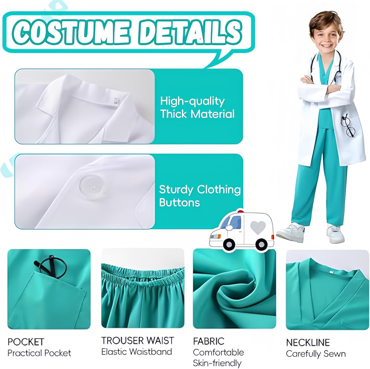 مجموعة أزياء تنكرية تجريبية بتصميم الأطباء للأطفال، أزياء مختب... - view 2