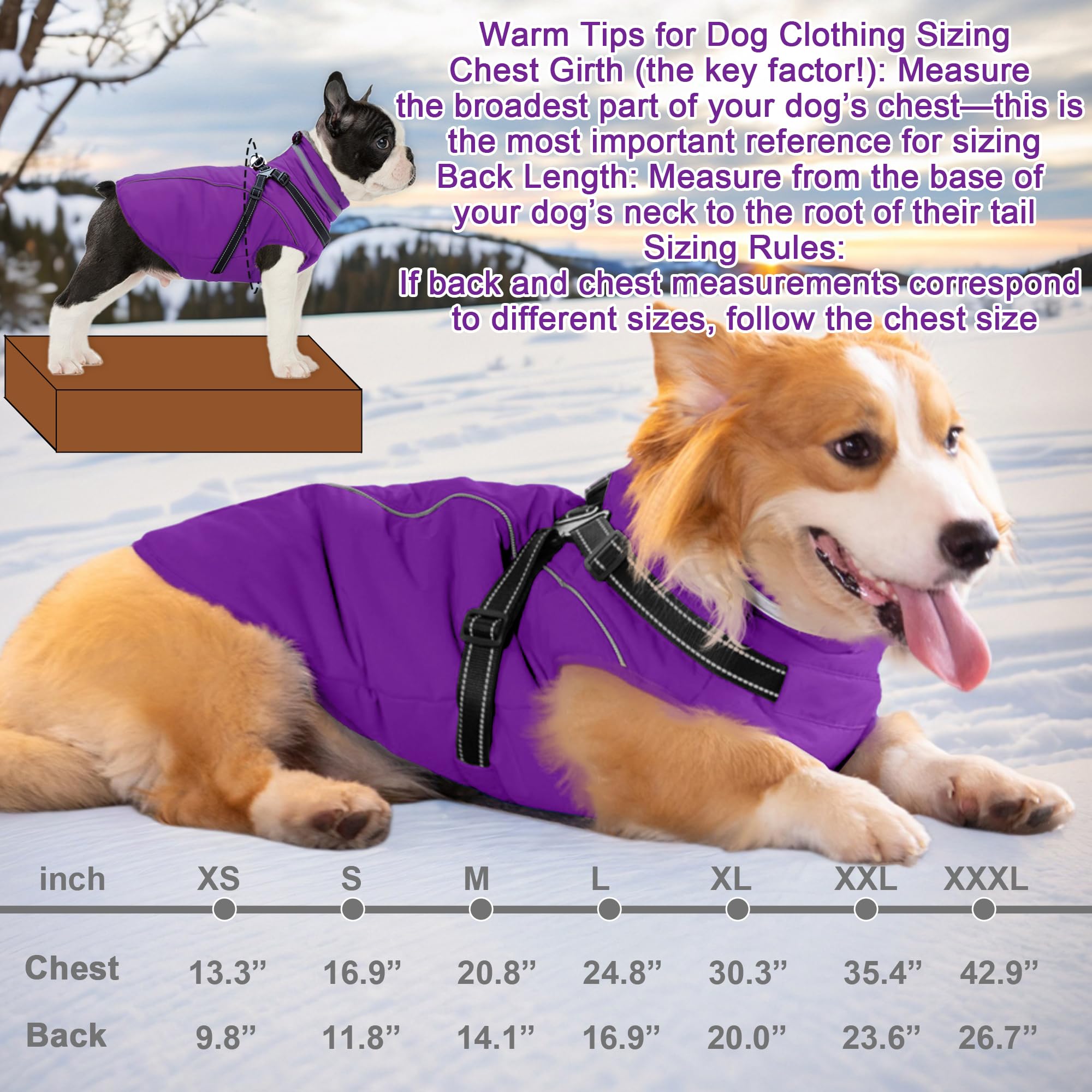 Fragralley Abrigo impermeable para perro con arnés integrado, chaqueta acolchada cálida con forro polar, parka reflectante ajustable resistente al viento para perros pequeños, medianos y grandes