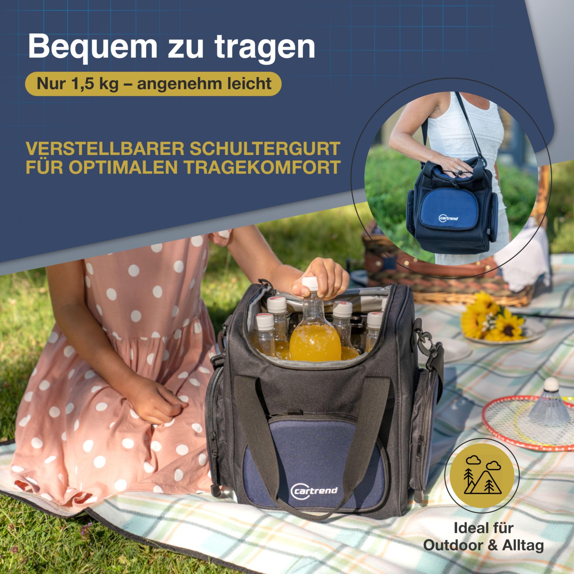 Cartrend Torba chłodząca, z kablem przyłączeniowym 12 V, długość 1,50 m, regulowany pasek na ramię, łatwa w pielęgnacji powłoka wewnętrzna, różne rozmiary