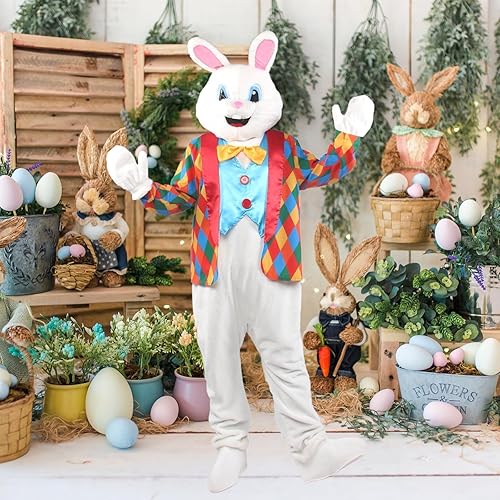 Miniatura 6 de Disfraz de conejo de Pascua para adultos, disfraz de mascota de conejo de lujo, enterizo para fiesta, talla grande, traje de vacaciones para