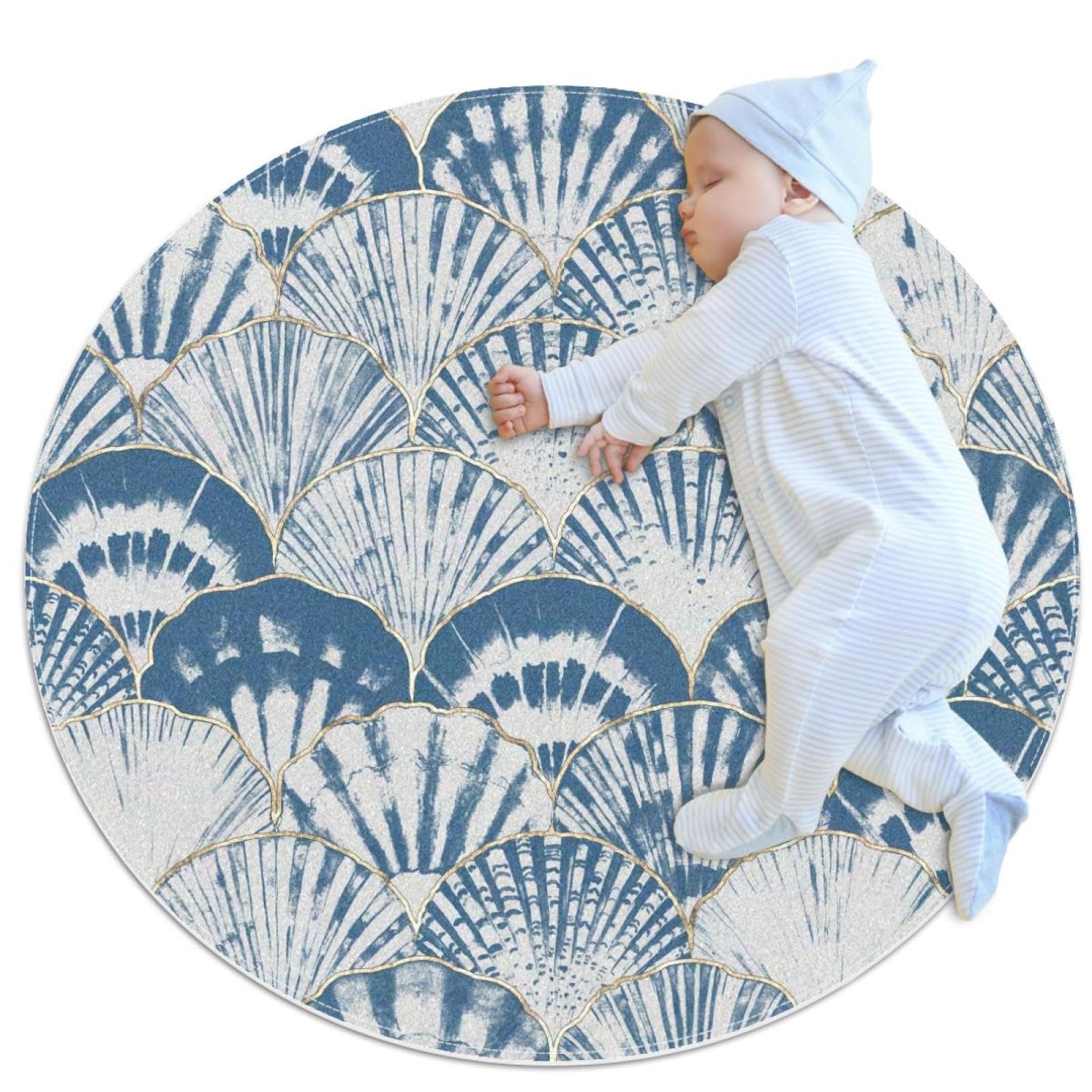 Tapis de salle de bain antidérapant rond 1m motif vague japonaise pour la sécurité de la douche