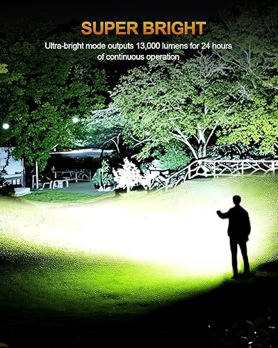 Miniatura 2 de SKYFIRE Linternas recargables de alto lúmenes, 13,000 lúmenes, 32,000 mAh, LED súper brillante, potente, 10 modos, pantalla digital LCD impermeable