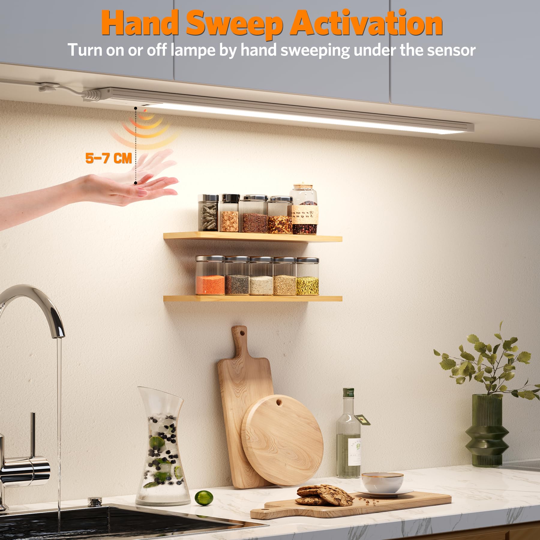 Lureshine Luce Armadio LED da 41CM 2 pezzi, dimmerabile, 3 temperatures, luce armadio LED con Sensore di Movimento, Luce Led Sottopensile per l'illuminazione di cucine, scaffali e piani di lavoro