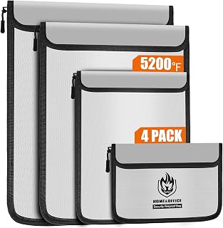 Andyer 4 Pack Fireproof Document Bags (5200℉), Waterproof Document Holder | Multi-Size Fire Proof Bag for Documents with Reflective Strip, Fireproof Money Bag for Cash, Important Papers, Legal/A4 Size