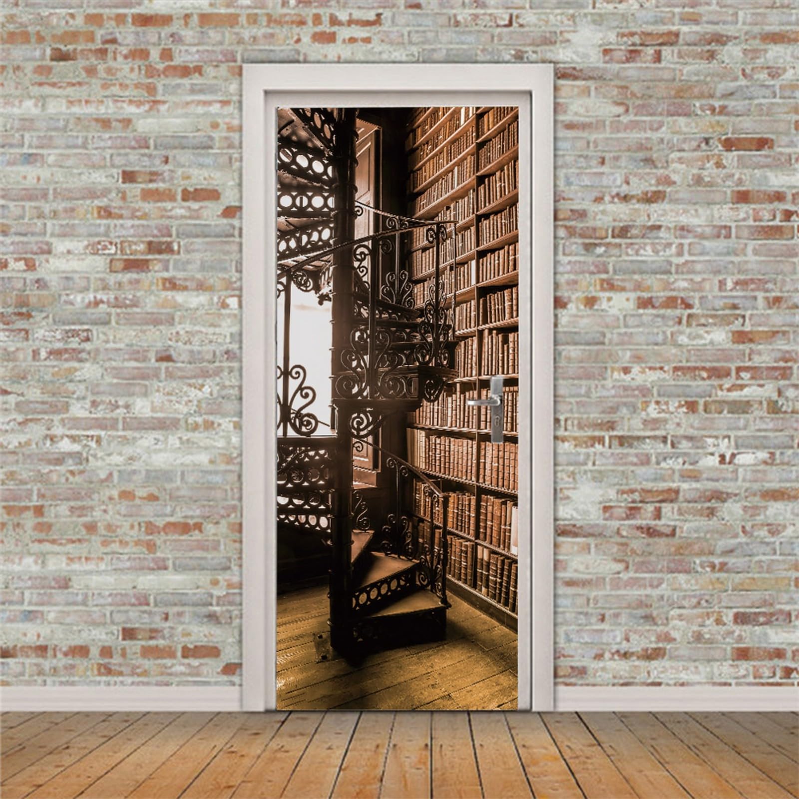 Sticker porte 3D pour agrandir une petite pièce avec bibliothèque