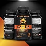 Nutratology® Vitamine K2 + D3 | La plus grande puissance fabriquée au Canada 120MCG/1000 IU - 120 Capsules - Aide à maintenir l'os & Santé des dents - Avec MK-7 Pour les meilleurs résultats - Support système immunitaire.