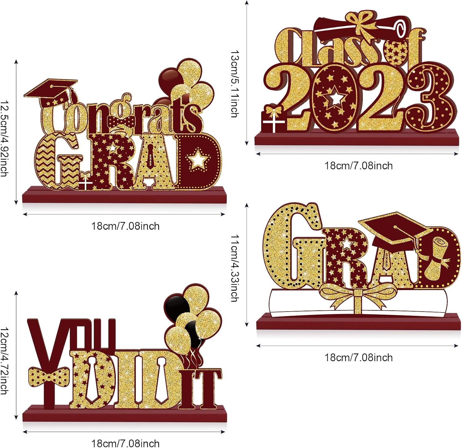 4 Pieces 2026 Graduation Party Decorations Wooden Class of 2026 Table Centerpieces Grad Congratulate Table Toppers for High School College Graduation Party Favor Supplies Photo Booth Props(Maroon)