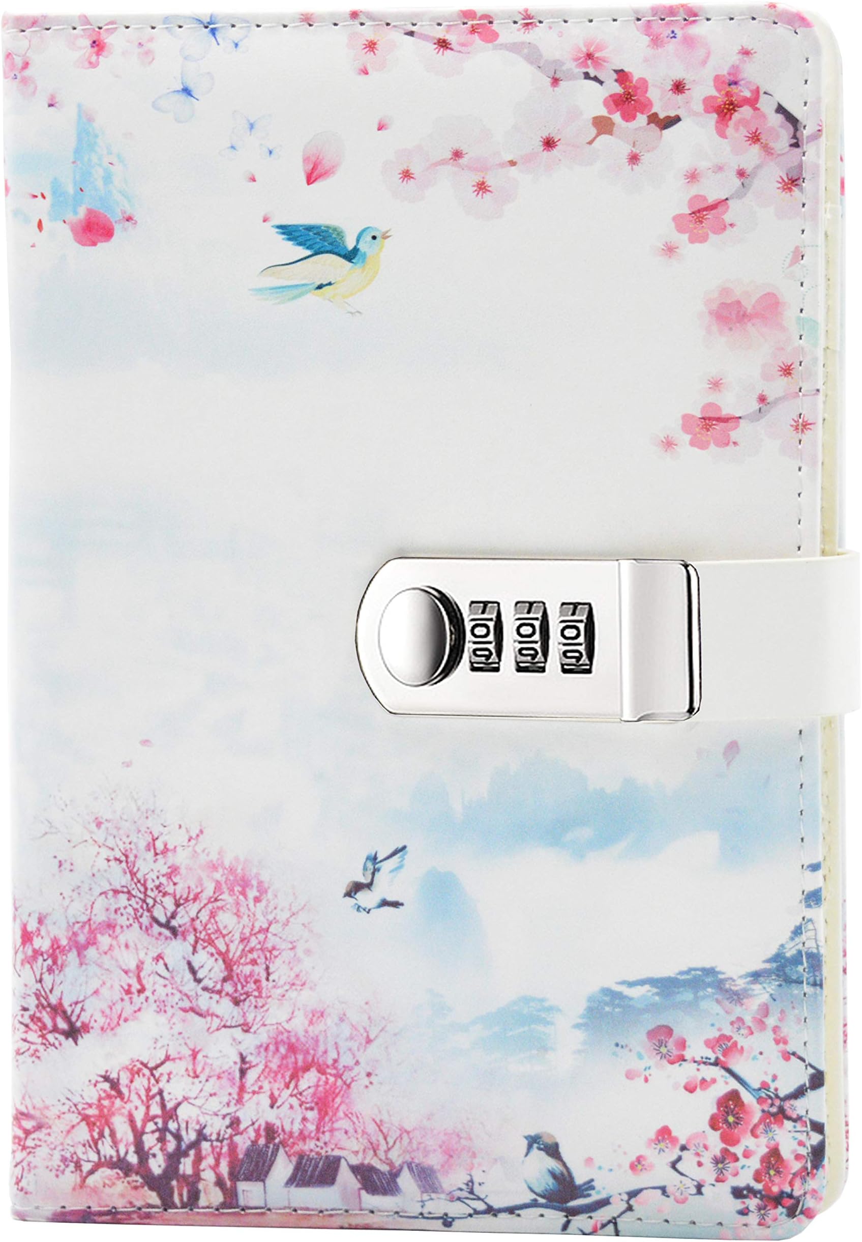 Creative PU Leather Notebook Diary Planner Organizer with Combination Lock, A5 Padlock Notebook with Password, Pen Holder, Card Slots, 150 x 215 mm