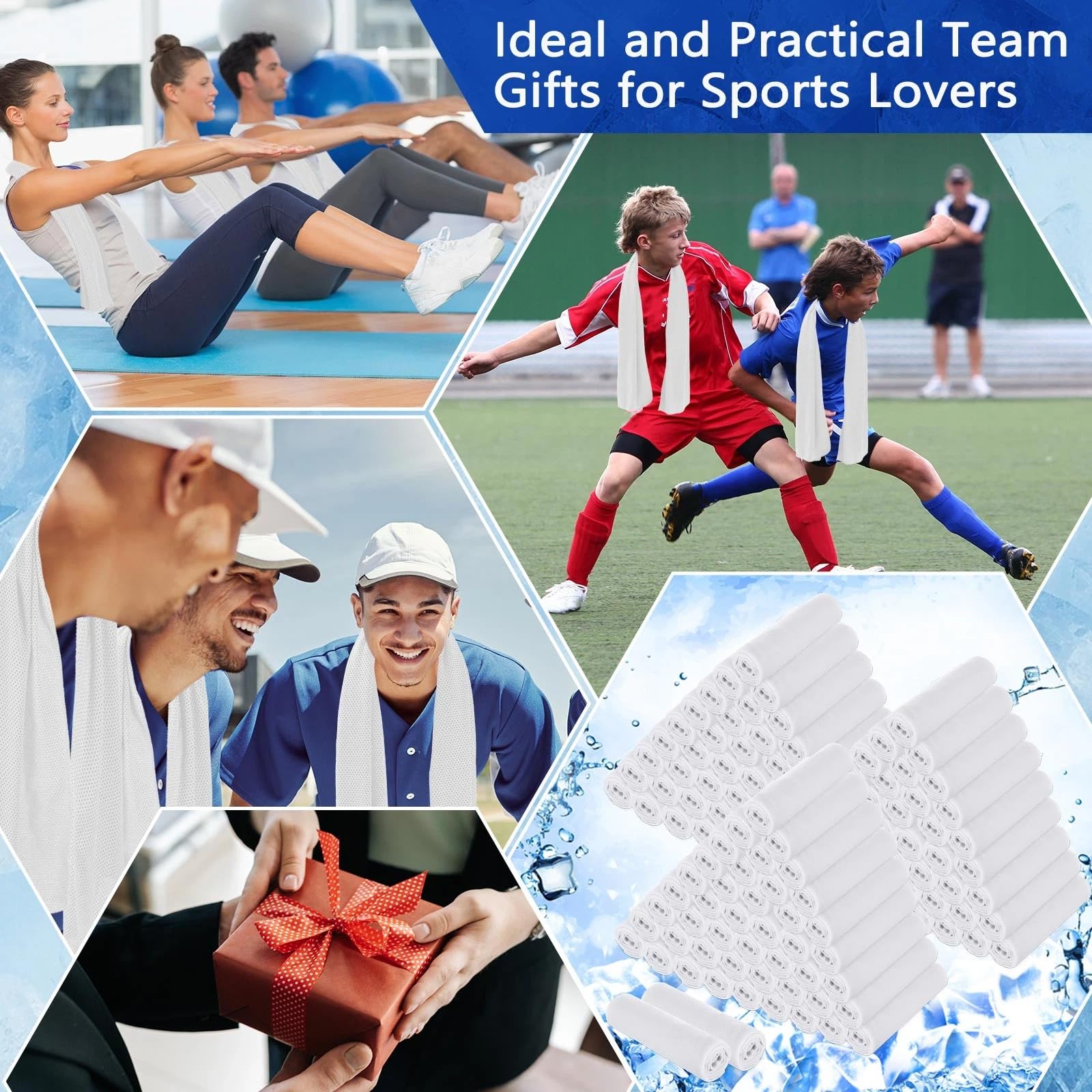 Confezione da 150 Asciugamani rinfrescanti,Grandi,Traspiranti,per Sport,con Stampa a Sublimazione,Ideali per Il Collo,per allenamenti in climi Caldi,Baseball,Softball,Palestra,Squadra (Bianco).