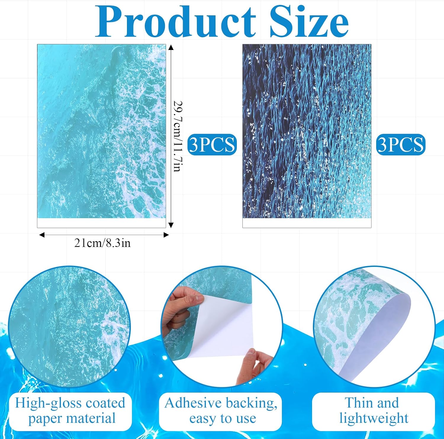 6 Pcs Artificial Ripple Water Effect Sheets Ocean Diorama Supplies Paper Self Adhesive Realistic Stream Background Miniature River Scenery DIY Accessories for Sand Table Model Decor Lake(2 Styles)