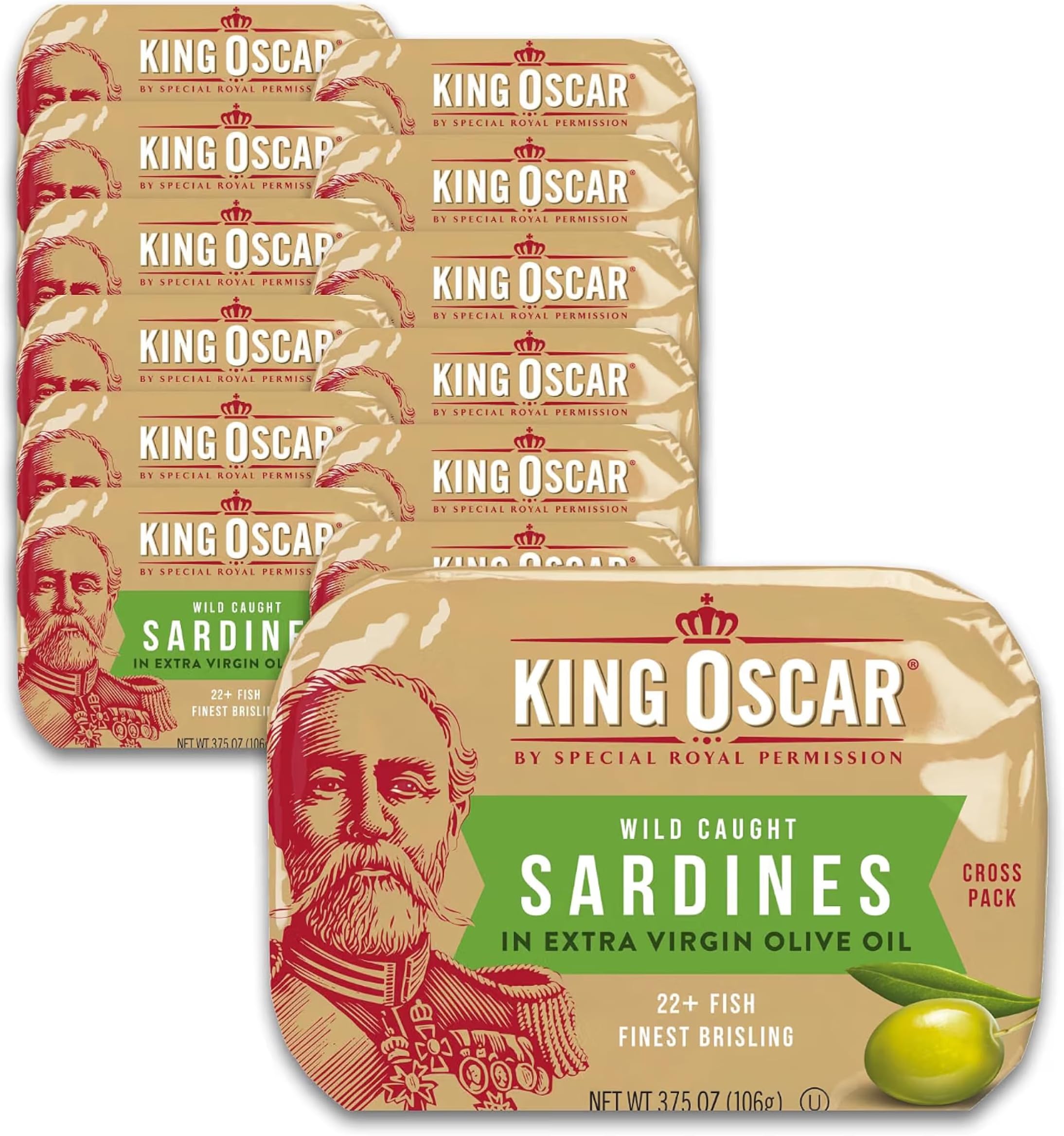 King Oscar Sardines in EVOO, 3.75 Ounce Cans (Pack of 12), Wild Caught