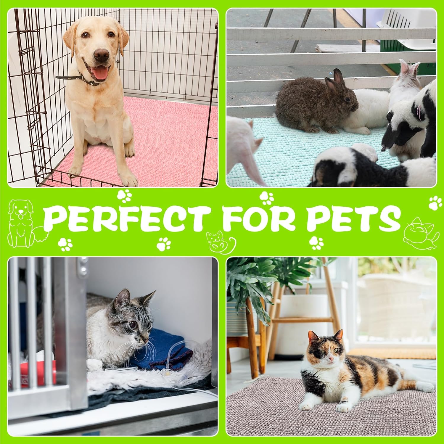 Barydat 4 Pcs Guinea Pig Cage Liner Guinea Pig Mats Bunny Bedding Washable Pee Pads Reusable Pet Training Pad Animal Sleeping Bedding Mat for Rabbit Chinchilla(Classic Color,47 x 24 Inch)