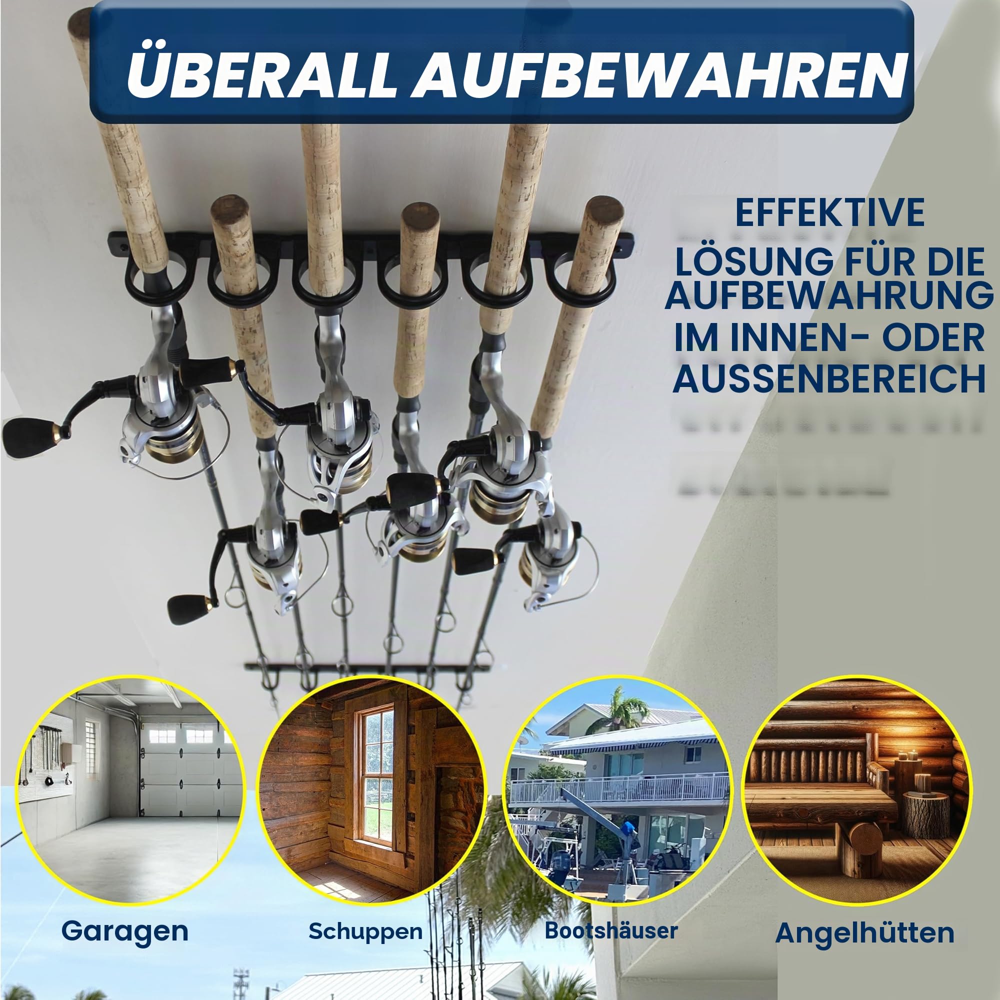 Rush Creek Creations, Decken-Angelrutenhalter für 6 Ruten, Angelrutenhalter zur Garagenorganisation und Wandaufbewahrung, für Angelrollen, Angelausrüstung und Angelzubehör (2 horizontale Halterungen)