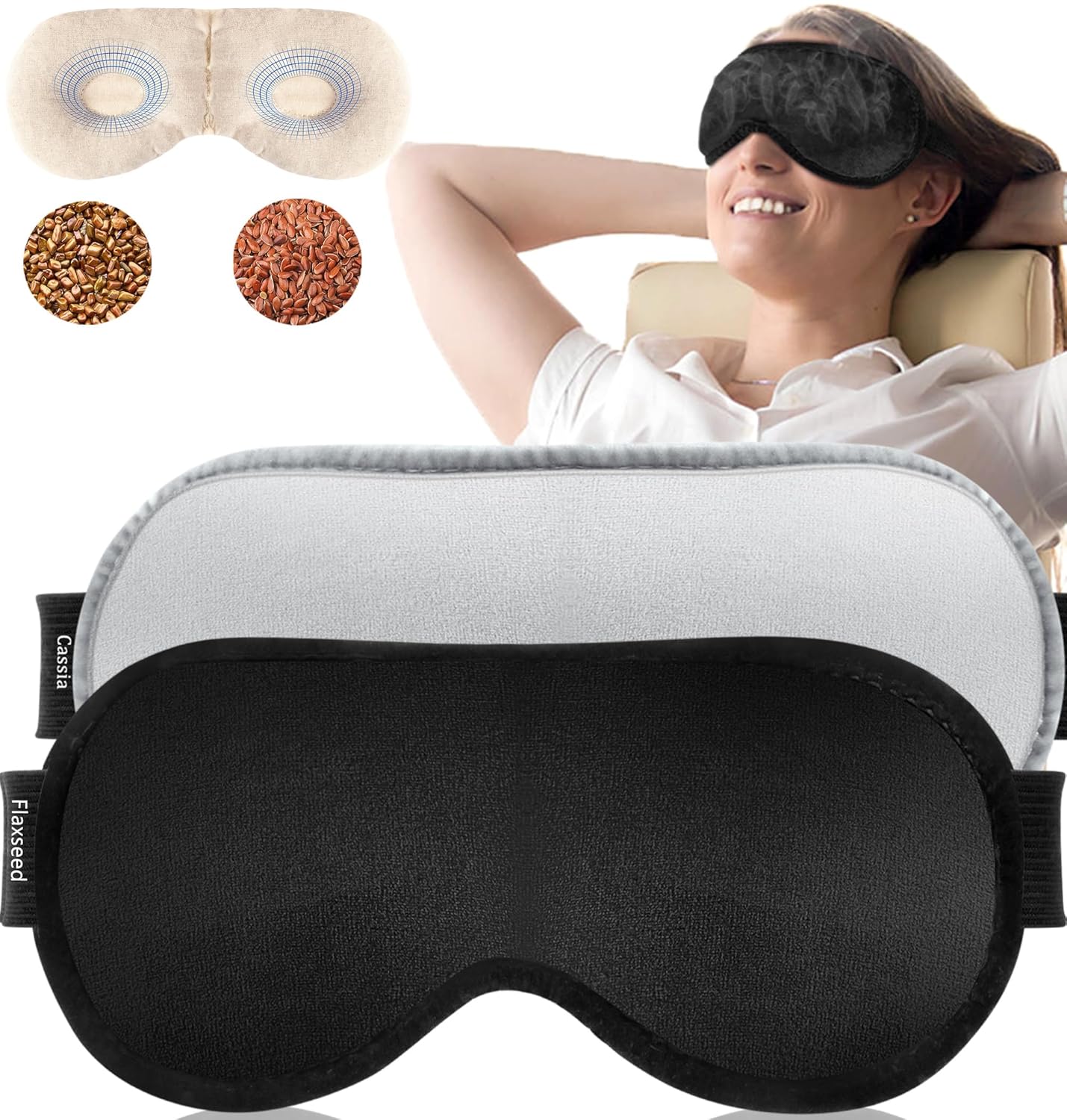 Heated Eye Mask 2-Packs Moist Warm Compress Microwave with Flaxseed Cassia Seed Weighted Eye Mask for Sleeping Dry