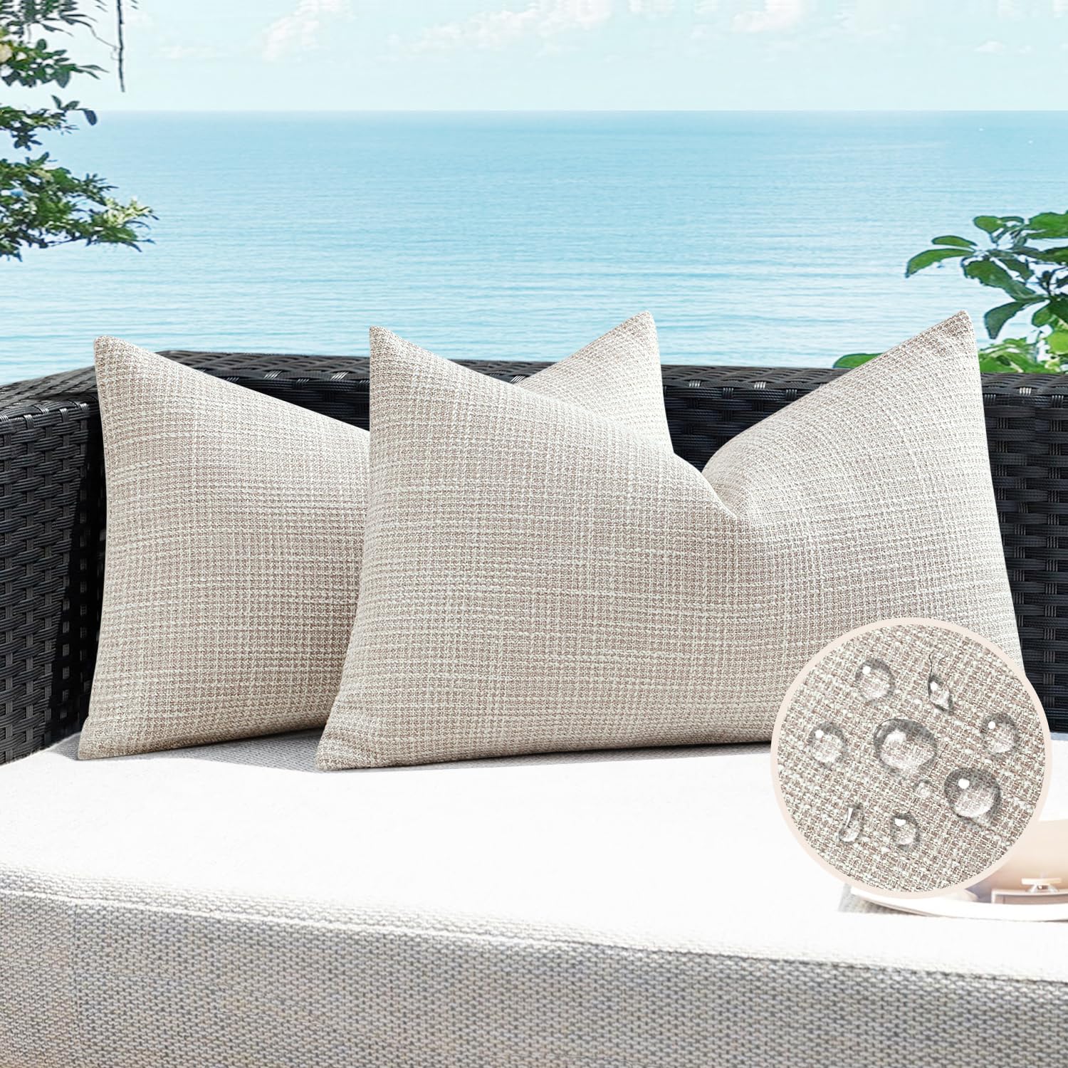 Artscope Outdoor Waterproof Throw Pillow Covers 12x20 Inch Decorative Linen Outdoor Pillows Cushion Case for Patio Couch Sofa - Beige