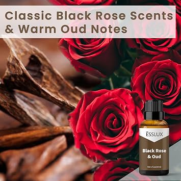 Black Rose & Oud Fragrance Oil 30ml & 100ml, ESSLUX Essential Oils for Diffuser, Candle Soap Making Scents, Aromatherapy Scented Massage, Perfume for Humidifier Home Fragrance