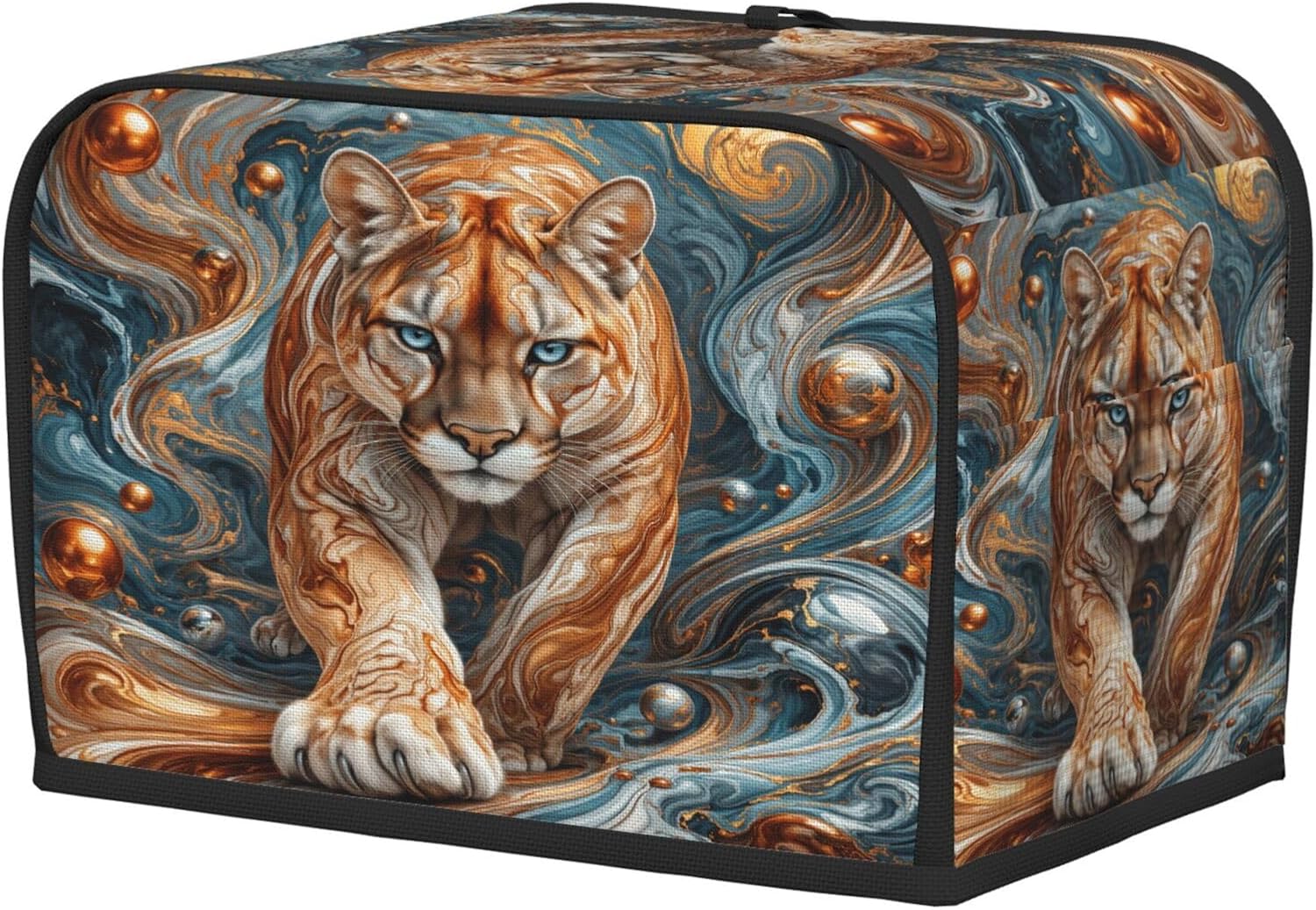 2 Slice Toaster Cover Gold Marble Cougar Water-Resistant Bread Maker Dust Cover with Storage Pocket, Washable Oxford Cloth Kitchen Appliance Protector, Housewarming Gift