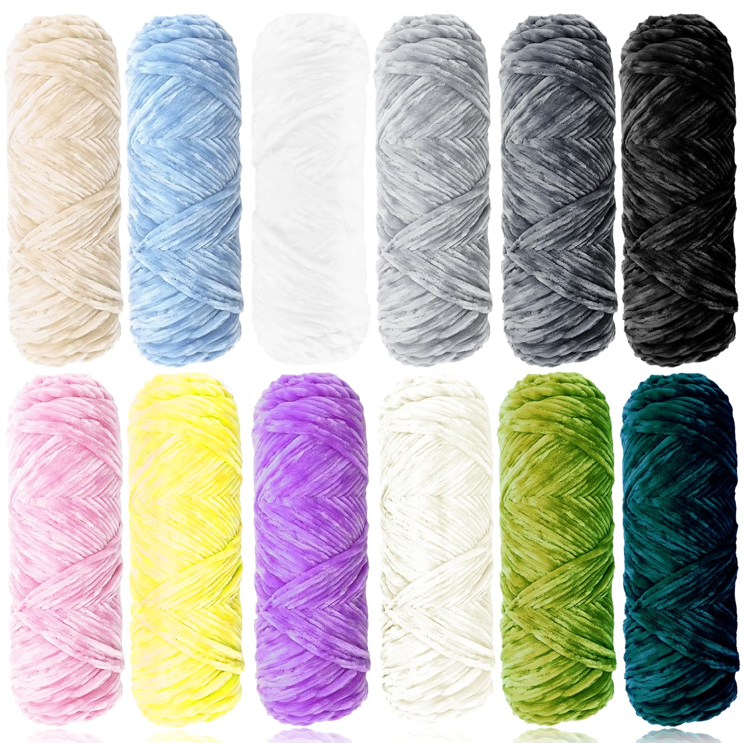 Exquilnova 12 Pack Chunky Yarn for Hand Knitting,Multiple Colors Chenille Yarn for Knitting & Crochet,Soft Chunky Wool for Blankets,Cushion,Scarves,Pet Beds,Bags,Hats,Sweaters(Mixed Color)