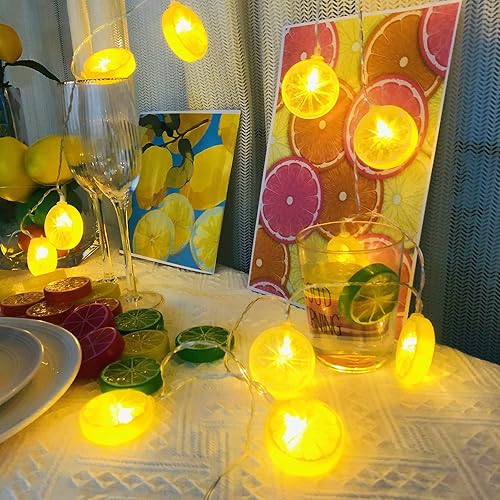 Miniatura 8 de Tira de luces de limón enchufable rebanada de limón de frutas para dormitorio boda fiesta decoración de jardín de Navidad 98ft20 LED limón amarillo