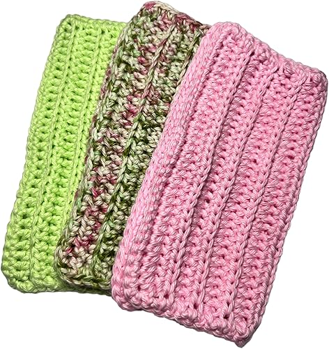 Miniatura 7 de Set of 3 Handmade Crochet Washcloths, 100% cotton washcloths, set of 3, Dish Towels, Dish cloths, Baby washcloths, linen, Lime, Pink and Pink Green