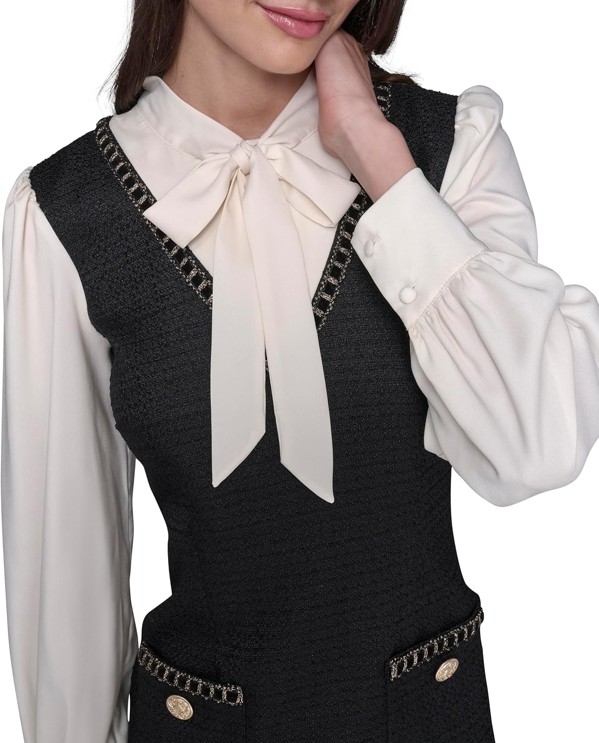 Karl Lagerfeld Womens Long Sleeve Textured Tweed Dress - Image 5