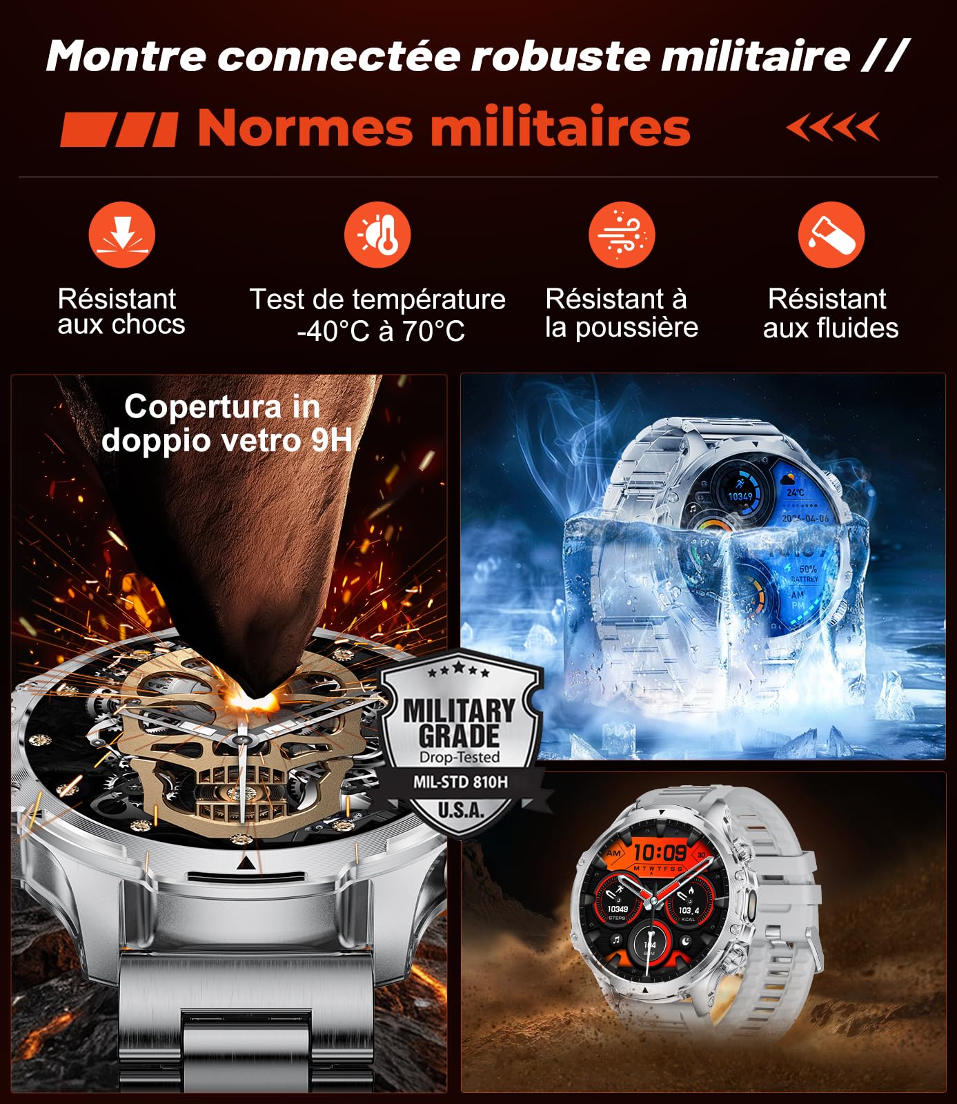 LIGE Montre Connectée Homme, Grand Écran HD 1,85''/800mAh/Torche LED, Smartwatch avec Appel Bluetooth, Étanche 5ATM, 110+ Modes Sportifs, Suivi Fréquence Cardiaque et Sommeil, Android iOS,FV15-E