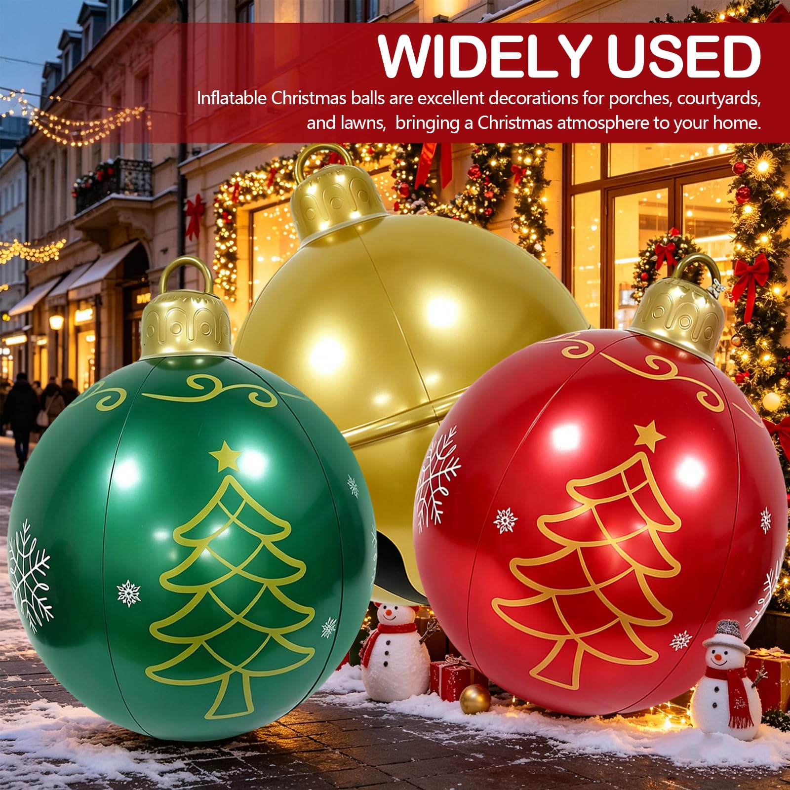 Boules de Noël Gonflables 60 cm, Lot de 3 Grandes Décorations | avec Pompe à Main et Rustines de Réparation, Boules de Noël Réutilisables pour Maison, Fête et Décoration de Noël