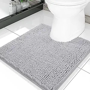 Smiry Luxury Chenille Toilet Rugs U-Shaped 20x20, Soft Absorbent Non-Slip Contour Bathroom Rugs for Toilet, Machine Washable Contoured Bath Mats, Light Grey