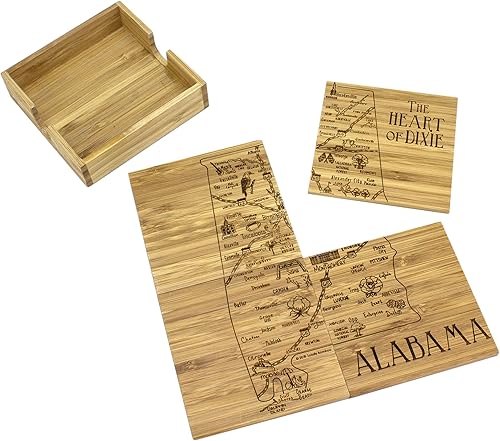 Totally Bamboo Vermont State Puzzle - Juego de posavasos de bambú de 4 piezas con estuche