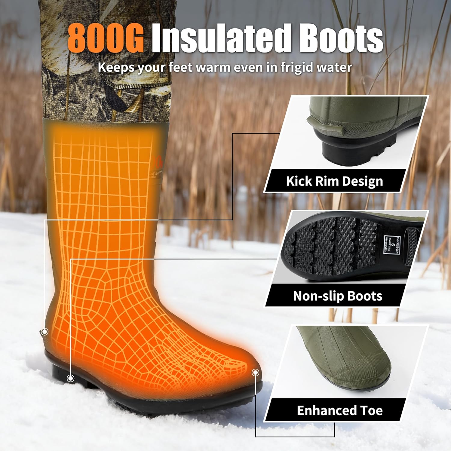 Trudave Hunting Waders with Boot Hanger & 800GRAM Insulation, 6mm Waterproof Neoprene Camo Wader, 100% Waterproof and Warm - Image 2