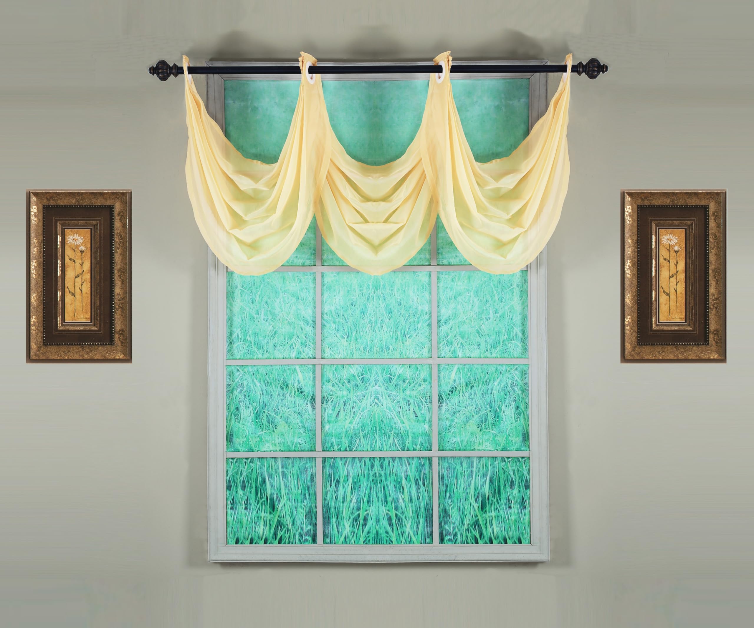 Today's Curtain, Emelia Grommet Sheer Valance Waterfall 25" Gold, 35" W x 25" L