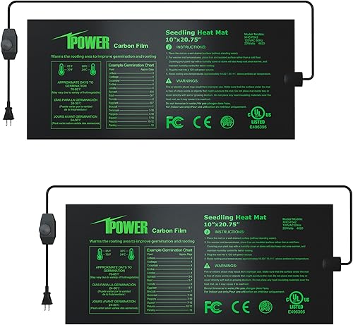 iPower Paquete de 2 alfombrillas de calor de siembra de 10 x 20.75 pulgadas con termostato de temperatura ajustable, almohadilla de inicio de