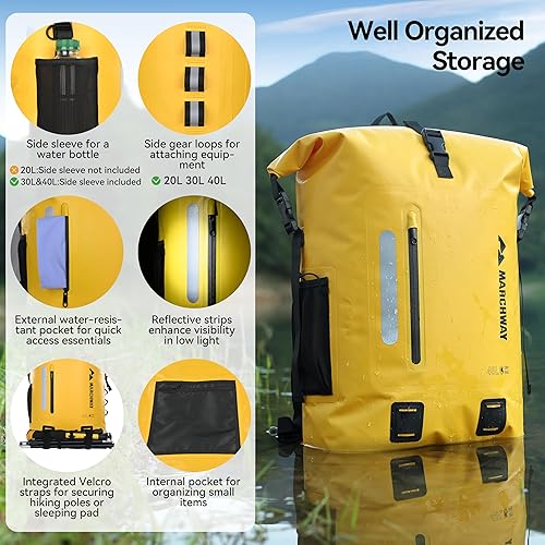 Miniatura 2 de MARCHWAY Mochila impermeable para senderismo, kayak (amarillo, 20L)