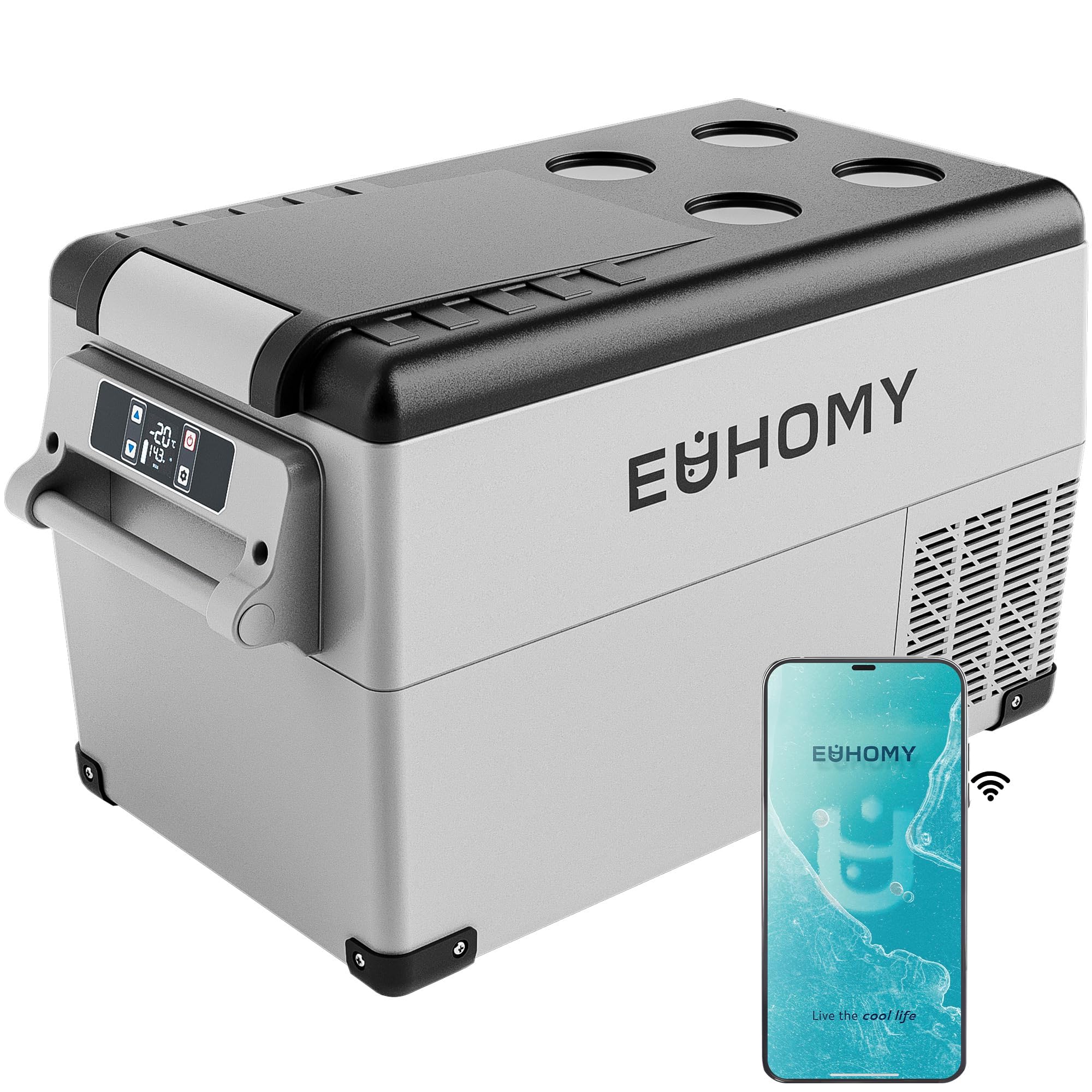 EUHOMY Lodówka samochodowa 12 V, 38 l (35 l) samochodowa lodówka elektryczna sterowanie aplikacją, lodówka 12 V - 50°F z 12/24 V DC i 110-240 V AC, przenośna lodówka na kemping, podróż, do kampera,