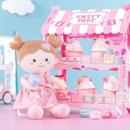 Miniatura 3 de Onetoo First Baby Dolls - Muñeco de trapo de felpa suave para niñas, para dormir, para acurrucarse, con vestido rosa, 14 pulgadas