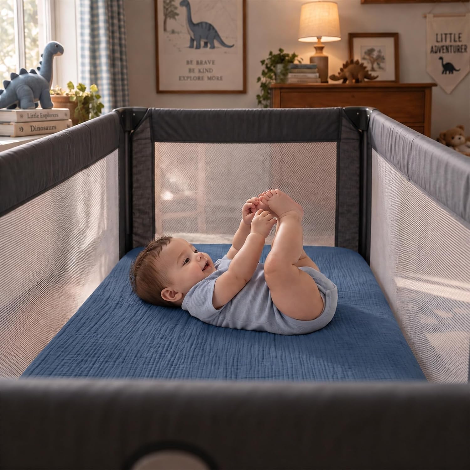 Muslin Mini Crib Sheets for Boys Girls, 38x26 Pack N Play Fitted, 2-Pack thumbnail