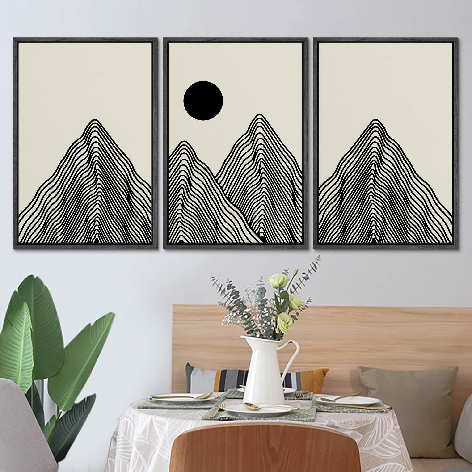 SIGNLEADER Framed Canvas Print Wall Art Set Geometric Mountain Range ...