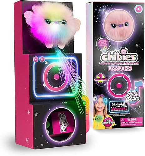CHIBIES Boom Box - Misty  Lindas mascotas esponjosas de fiesta que parpadean al ritmo de la música  Personajes interactivos de juguete suave de