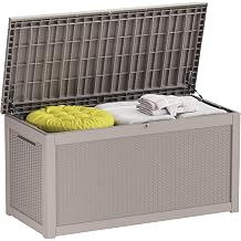 Outdoor Storage Box Waterproof, 320 Gallon Lockable Resin Deck Box, Patio Storage Bin for Pool Accessories Cushion Furniture, Garden Tools, UV-Resistant Outside Delivery Grey