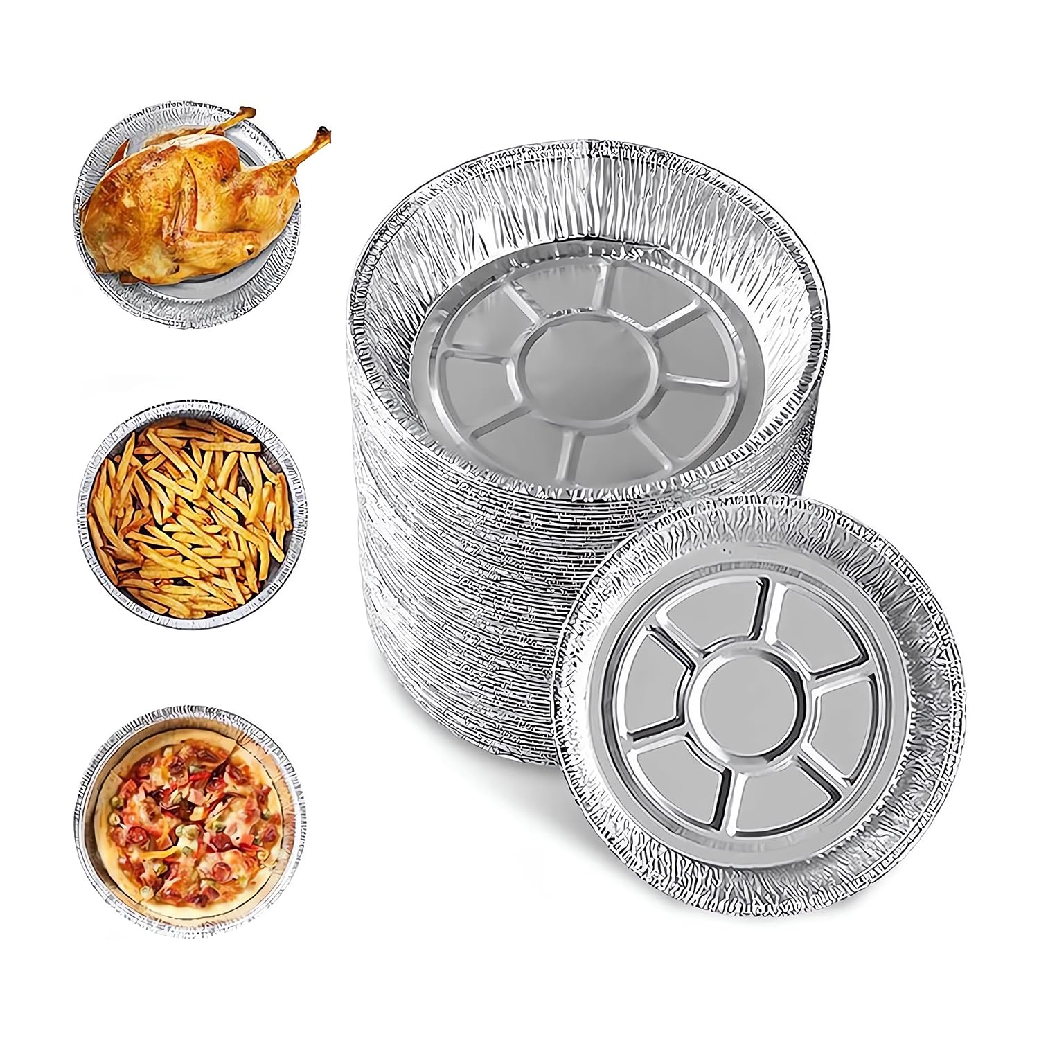 50 Pezzi Contenitori In Alluminio Monouso 7 Pollici, Alluminio Vaschette Rotonda, Teglie Usa e Getta, Resistente All'Acqua e All'Olio Per Cuocere, Cuocere a Vapore, Cucinare e Conservare
