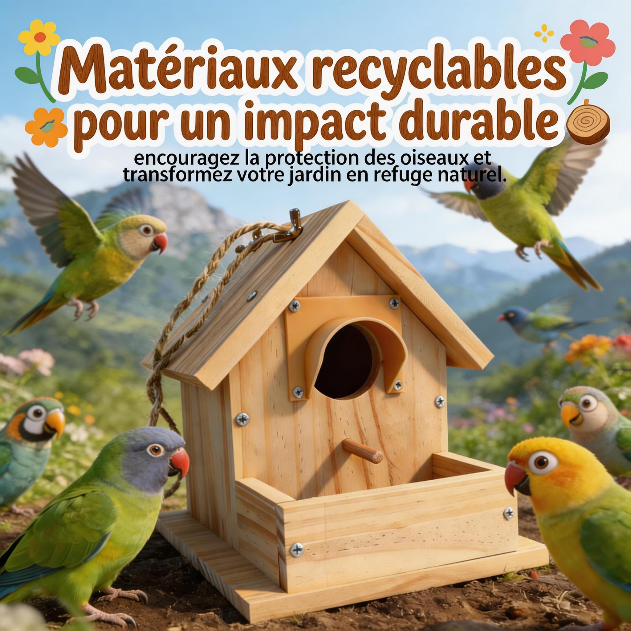 Nichoir à Oiseaux en Bois pour Mésanges et Rouge-Gorge, Mangeoire Suspendue Résistante aux Intempéries