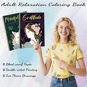 8.510in Adult Coloring Book for Relaxation, 2 Pack Adult Spiral Bound Coloring Books for Women with Inspirational Quotes, Mindfulness Stress Relief Patterns for Adults, Teens, Ideal Gift